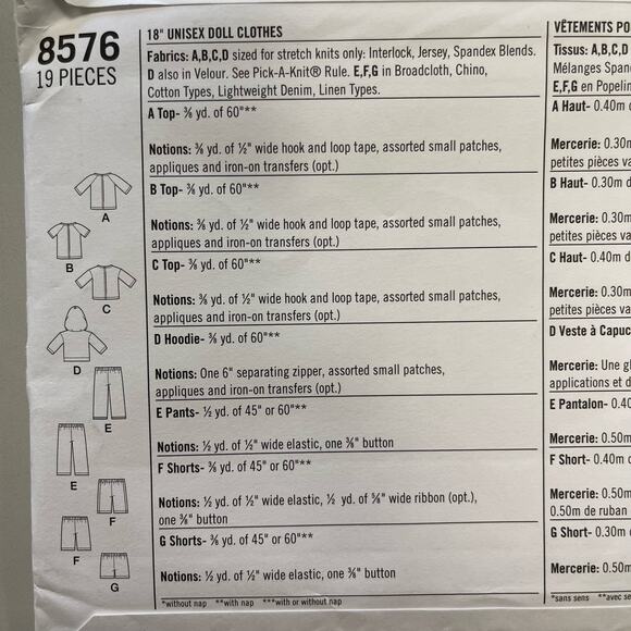 Simplicity 8576 Sewing Pattern 18" Unisex Doll Clothes Hoodies Shorts Tops Pants - Picture 3 of 6